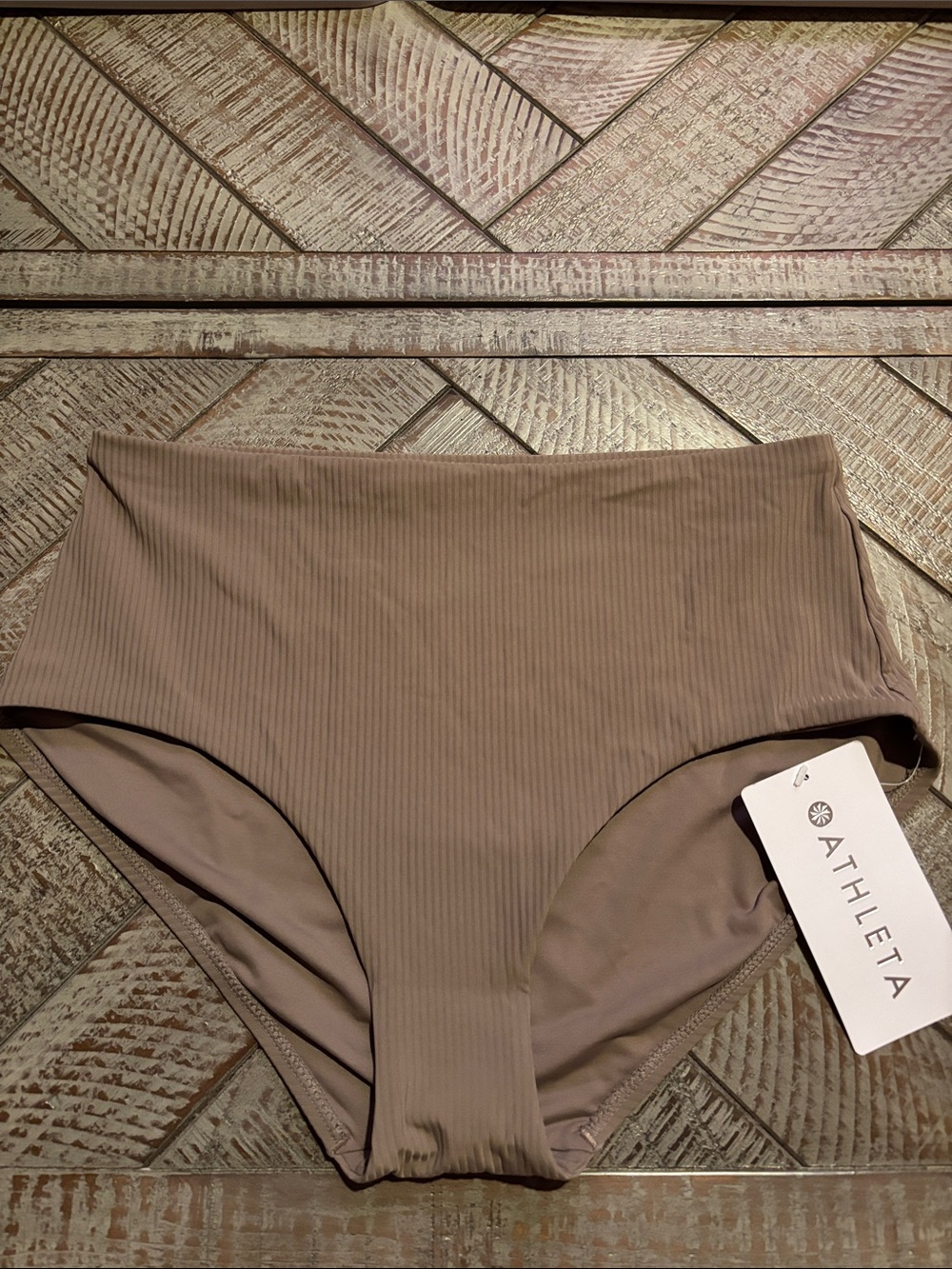 Athleta Ribbed High-Rise Swim Bottoms - Taupe Brown